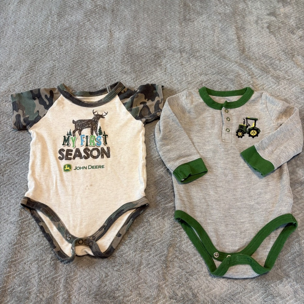 John Deere Green White Tractor Print Bodysuit 3-6 & 6-9 Months One-Pieces